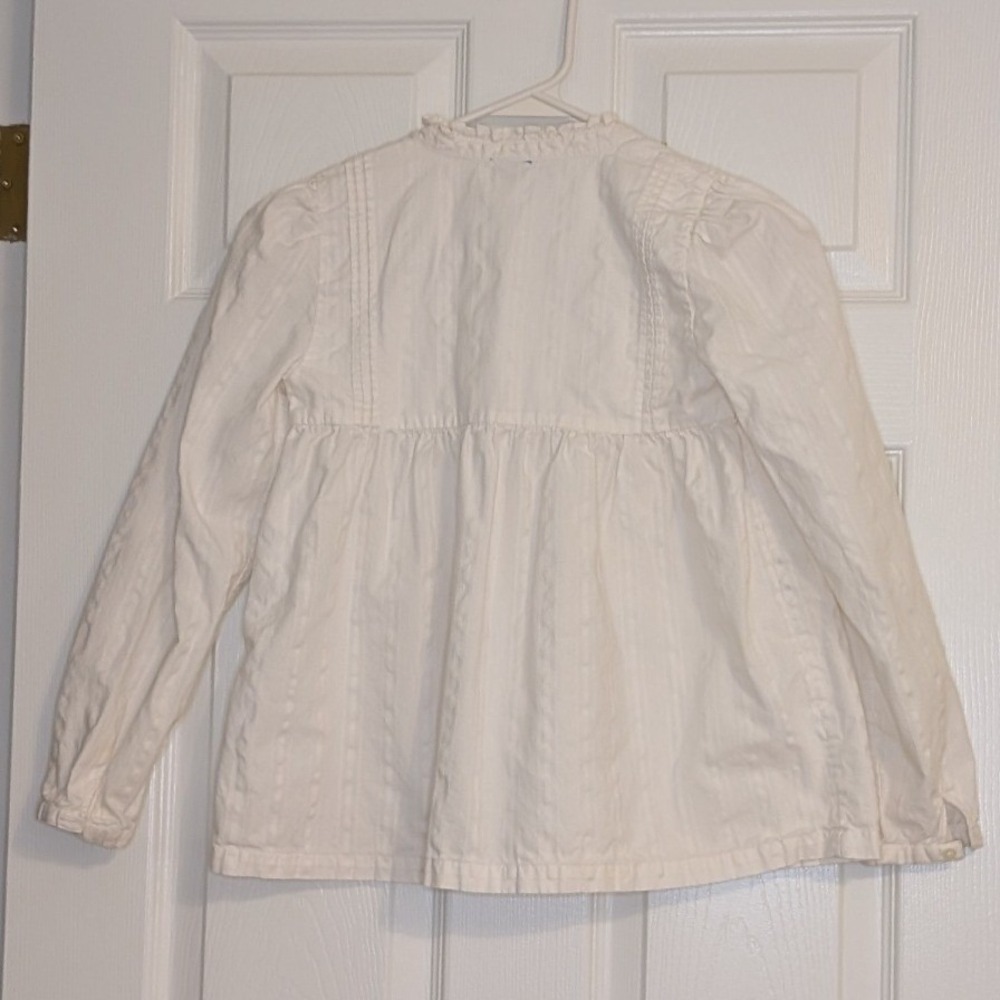 Gap Kids Girls White Cotton Beaded Pintuck Babydoll Blouse Top Size L 10 Read - Picture 2 of 12